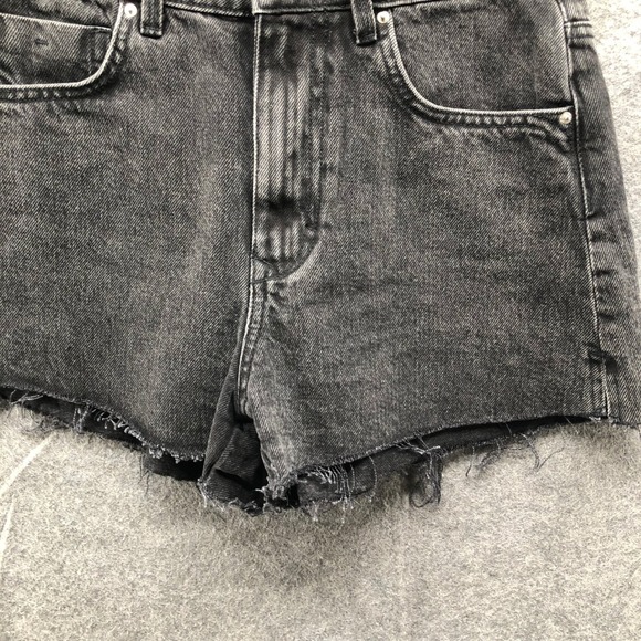 Zara High Rise Denim Jean Shorts Womens 4 Black Cutoff Frayed Cotton Charcoal - Picture 9 of 11